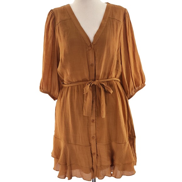 Rebellion Again Dresses & Skirts - Rebellion‎ Again Mini Dress Womens 1X Brown Rust Cottagecore Tiered Prairie Plus